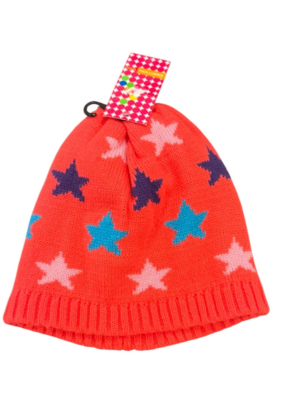 Kids Star Pattern Knit Beanie Hat - Coral